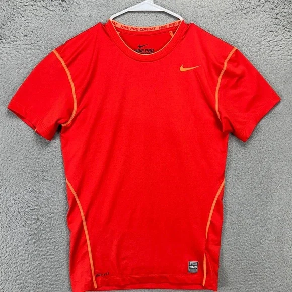 Nike Pro Combat T-Shirt Tee Mens XL Orange Dri-Fit Compression Tight Exercise